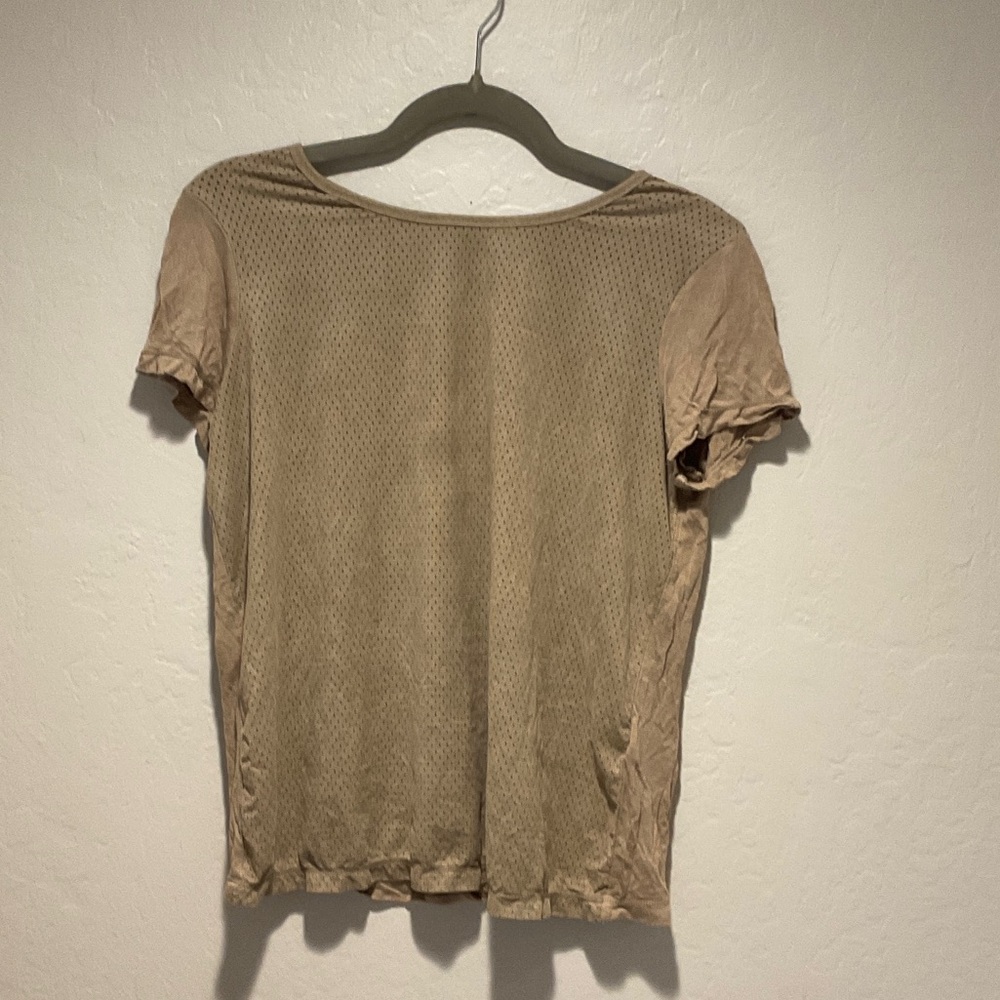 Max Studio Beige Short Sleeve Mesh Top